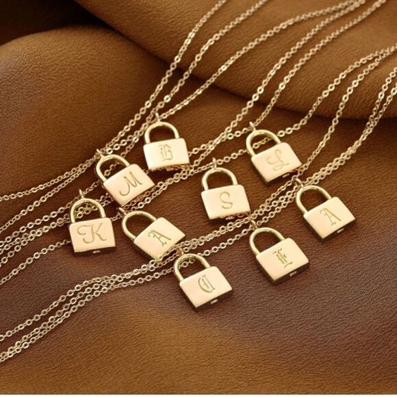 COPY - 18k gold Initial Lock Necklace - Picture 5 of 10